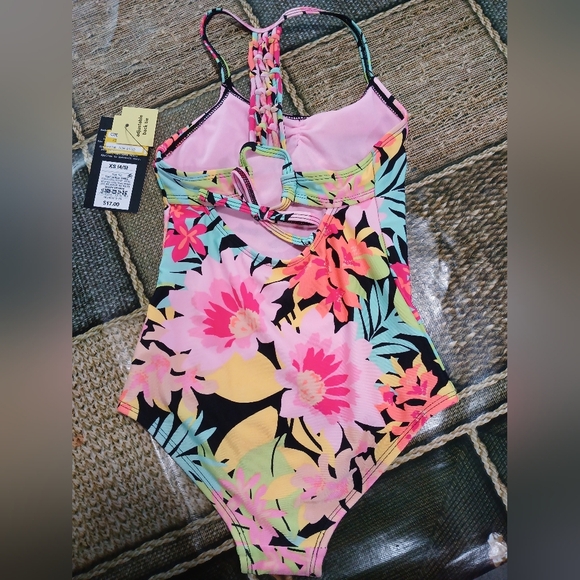 Art Class Floral Kids Swimsuit - Pink and Black - Picture 4 of 4